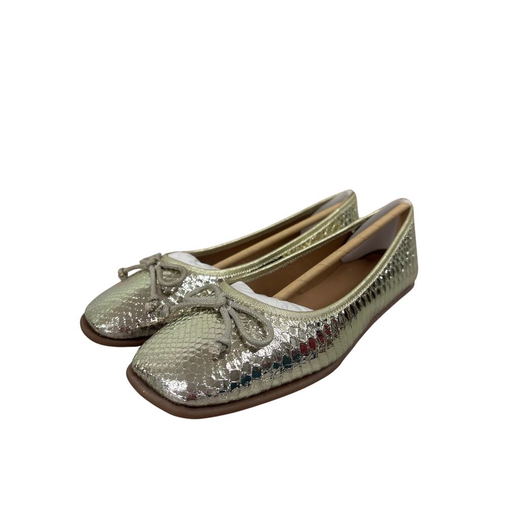 NIB Aerosoles Size 6 Catalina Metallic Silver Leather Snakeskin Slip On Bow Flat